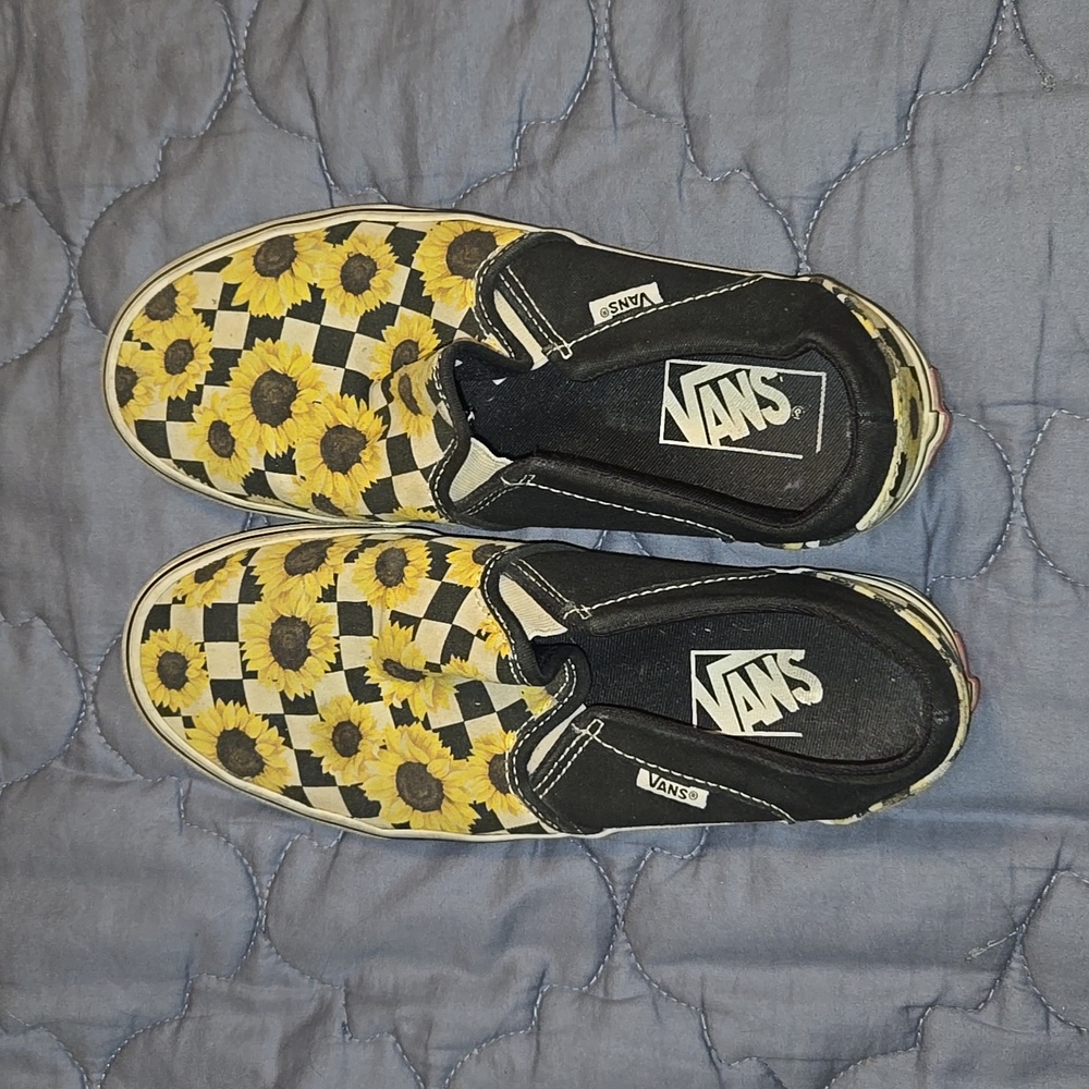 Vans sunflower print slip ons
